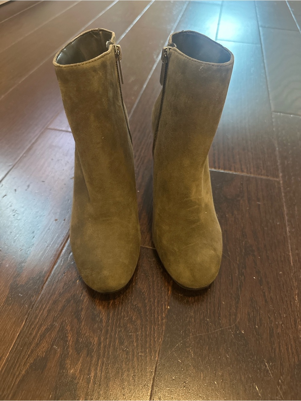 Vince Camuto Olive Green Suede Ankle Booties with Side Zip